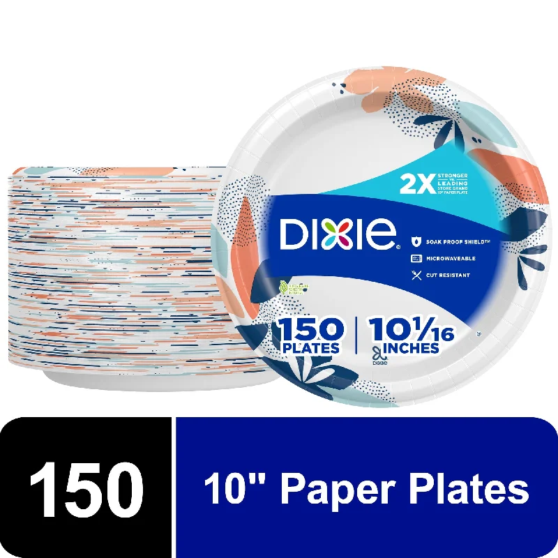 affordable dinnerware for large families-Dixie Disposable Paper Plates, Multicolor, 10 in, 150 Count