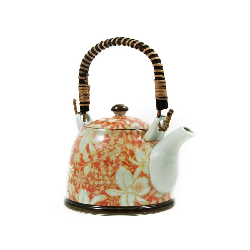 eco-friendly dinner plates with intricate designs-Suisen Red Japanese Teapot