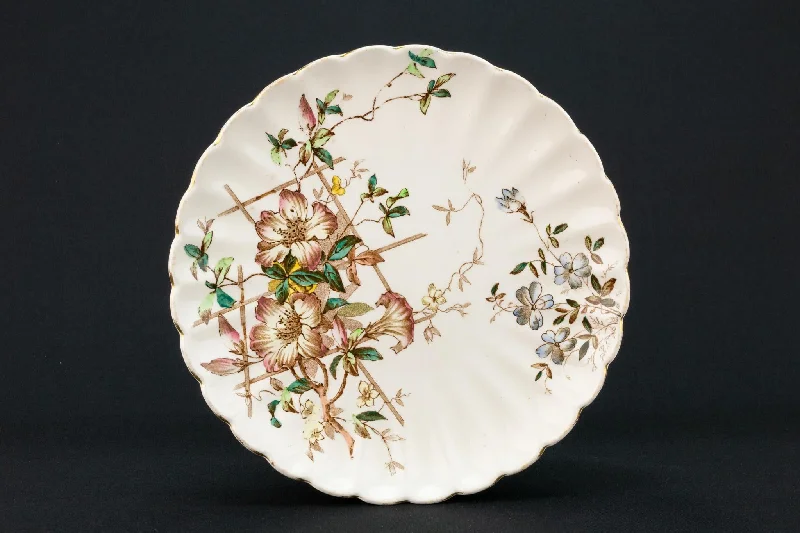 dinnerware set with matching soup bowls-Floral Serving Dish, English 1890s