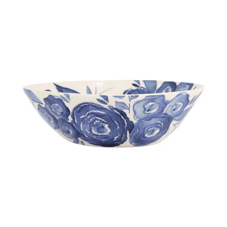 dinnerware for formal dining occasions-Vietri Blue Camellia Shallow Serving Bowl