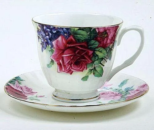 cute coffee cups for home kitchen-Red English Rose Bone China Tea Cup (Teacup) and Saucer  Set of 4