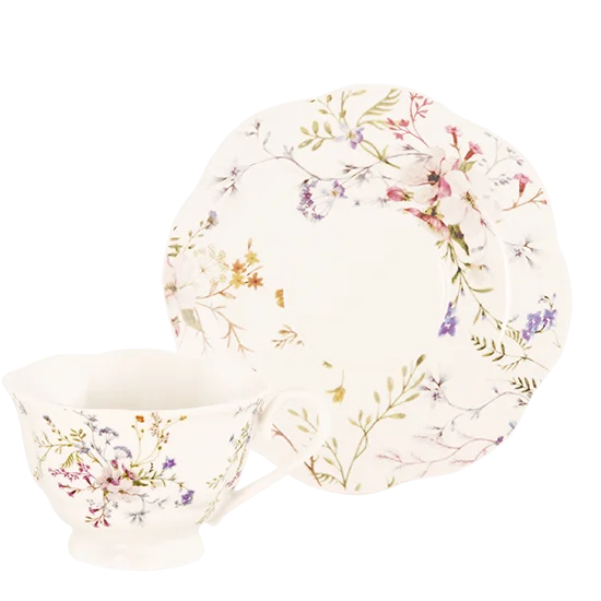 funny coffee cups for office parties-Vining Floral Bouquet Wholesale Priced Porcelain Teacups and Saucers Case of 24 Tea Cups and 24 Saucers