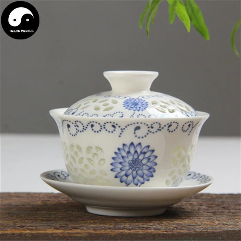 large travel mugs for cold beverages-Ceramic Gaiwan Tea Cup 150ml 盖碗 玲珑瓷