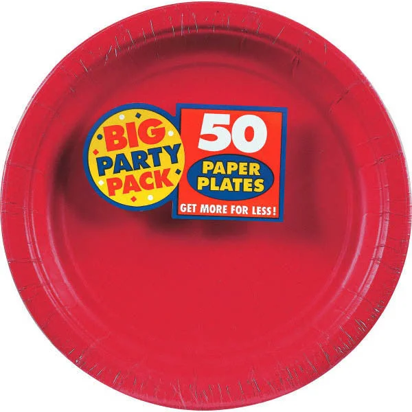 casual dinnerware for family gatherings-PAPER PLATE  RED 8.5" 50CNT