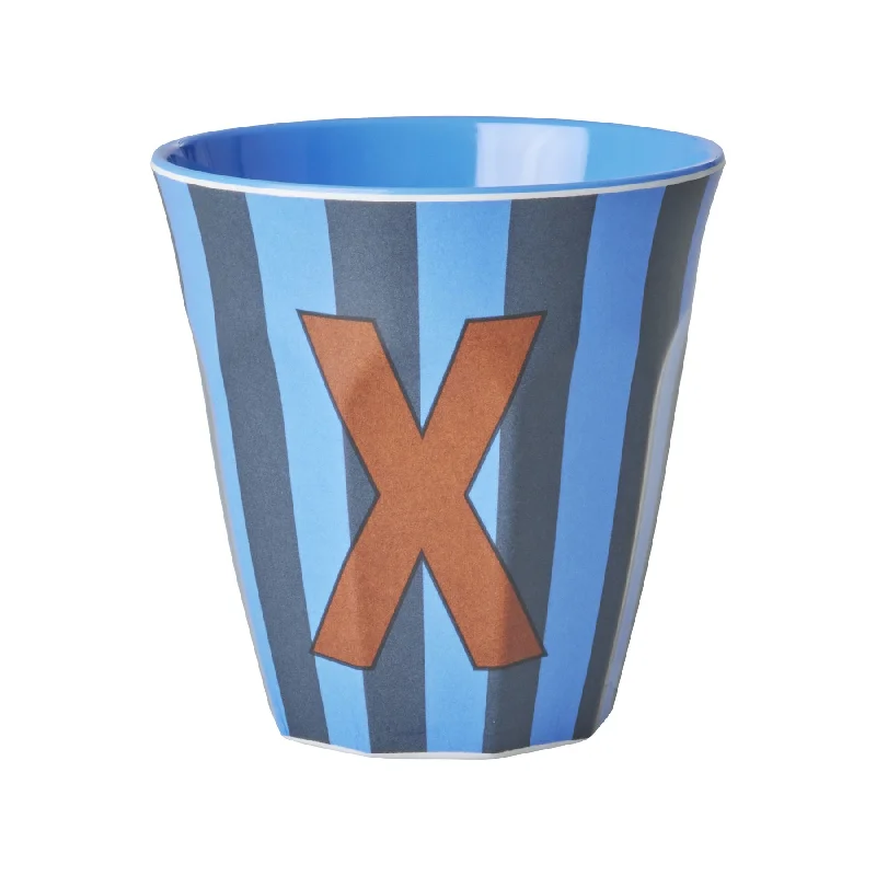 best mugs for coffee addicts-Rice DK Melamine Cup with The Letter X - Stripes Blueish - Medium - 250ml