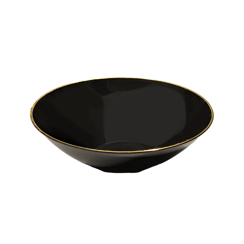 personalized dinner plates for gifts-Premium Quality Round Black Soupbowl with Gold Rim, 16 oz, 10 Count