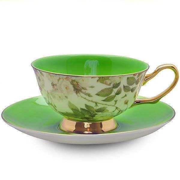 funny mugs for breakfast lovers-Satin Shelley Bone China Teacup (Tea Cup) and Saucer Green