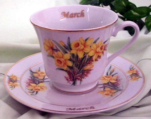 personalized coffee mugs for birthday gifts-Flower of the Month Teacup - March