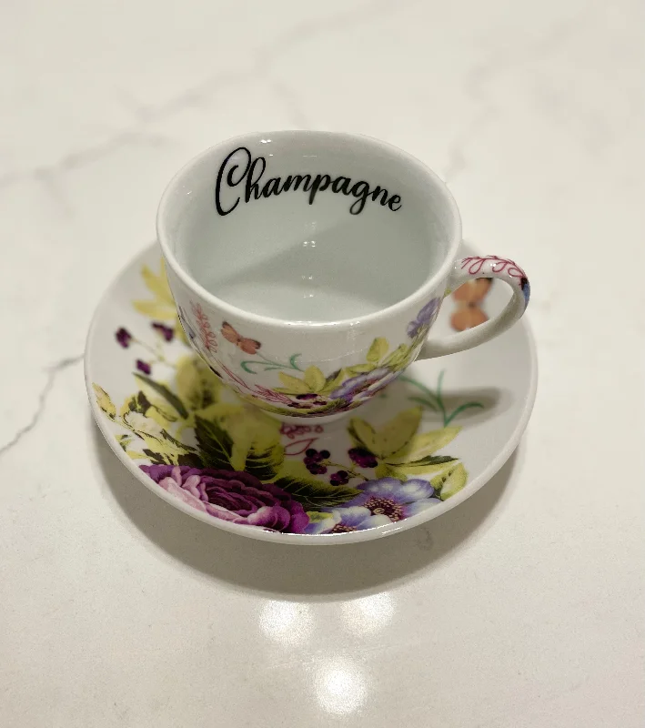 best coffee cups for office meetings-Champagne | vulgar vintage style floral butterfly china tea cup with matching saucer