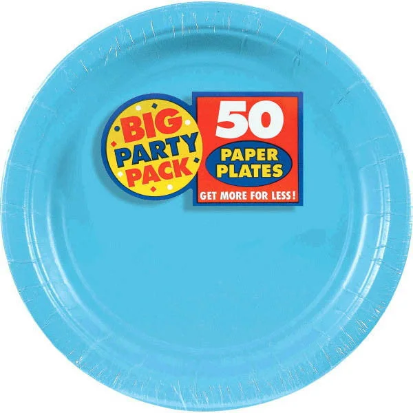 sustainable plates for family meals-PAPER PLATE CARIBBEAN BLUE 8.5" 50CT.