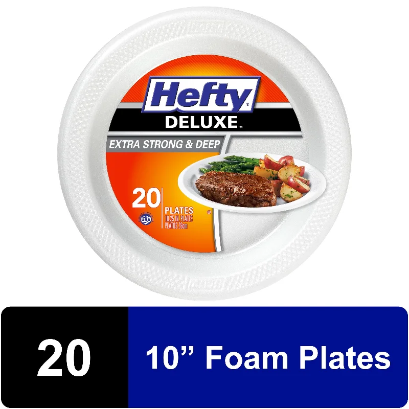 casual dinnerware with matching silverware-Hefty Deluxe Extra Strong & Deep Foam Plates, Round, White, 10.25 Inch, 20 Count