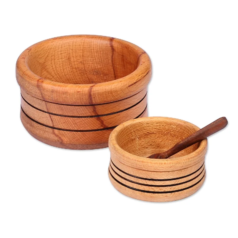 dishwasher-friendly dinner plates set-Novica Handmade Flavors From The Forest Wood Bowls And Spoon (3 Pieces)