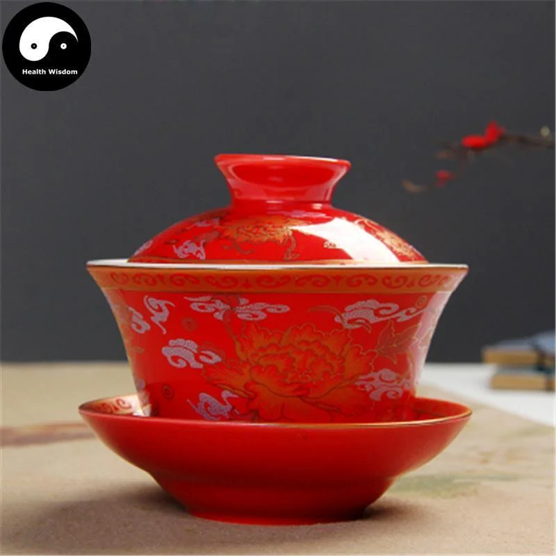 unique mugs with pop culture designs-Ceramic Gaiwan Tea Cup 200ml 盖碗,Red Peony