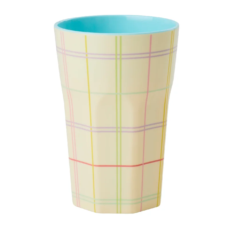 stainless steel mugs for tea lovers-Rice DK Melamine Cup with Multicolored Check Print - Two Tone - Tall