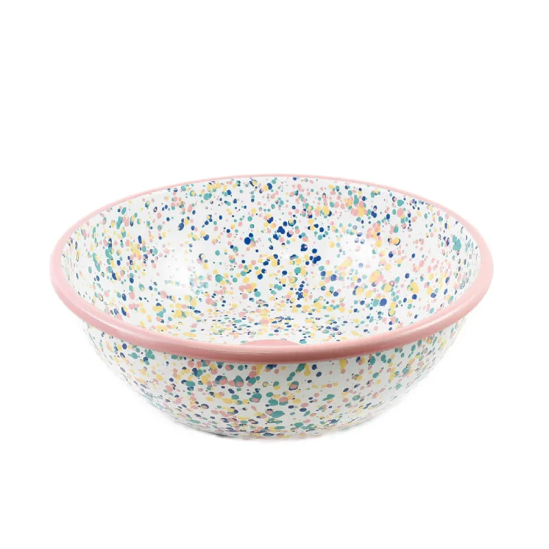 luxury dinner plates with intricate designs-Pink Dot Enamel Large Salad Bowl, 32cm