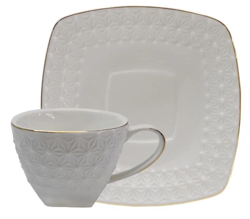 thermal coffee mugs for outdoor use-White Bone China Embossed Bulk Teacups & Saucers - Case of 24