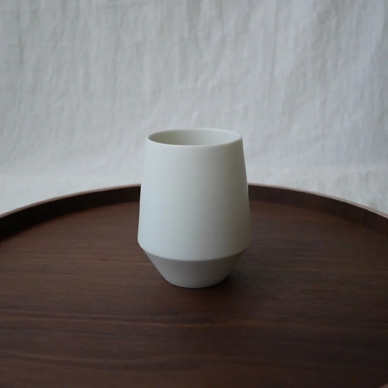 insulated coffee mugs for outdoor use-Yamatsu Kiln (Minoyaki, Gifu): Minimalist Frustum Yunomi Tea Cup, White