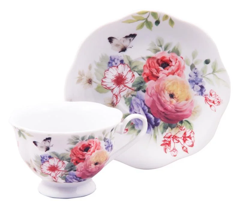 funny tea mugs for coworkers-Pretty Wild Roses and Butterflies Bulk Porcelain Teacups and Saucers Case of 24 Tea Cup and 24 Saucers