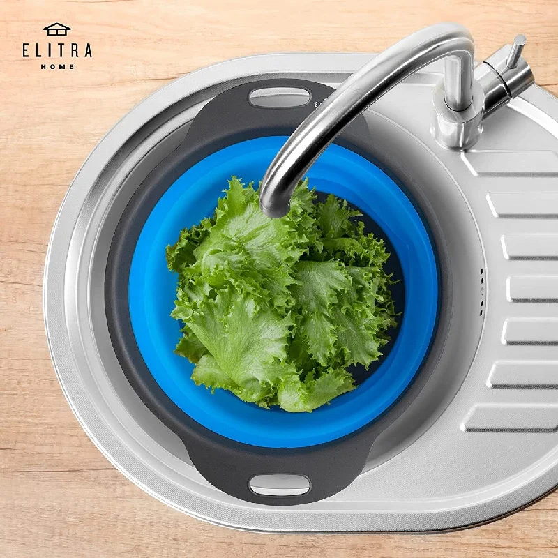 colorful dinnerware for festive occasions-Elitra Home Collapsible Colander 2 Pcs Large And Small Silicone Kitchen Strainer