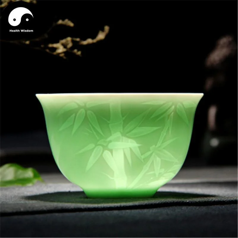 unique mugs for coffee lovers-Celadon Ceramic Tea Cups 100ml*2pcs 竹