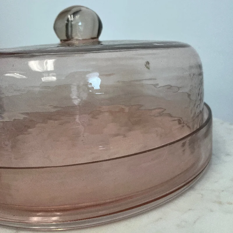 formal dinnerware with matching glasses-Cake Recycled Glass Dome w/Plate Dia 11.5" Light Pink