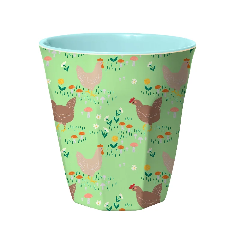 best mugs for hot cocoa-Rice DK Melamine Cup with Soft Green Hen Print - Two Tone - Medium