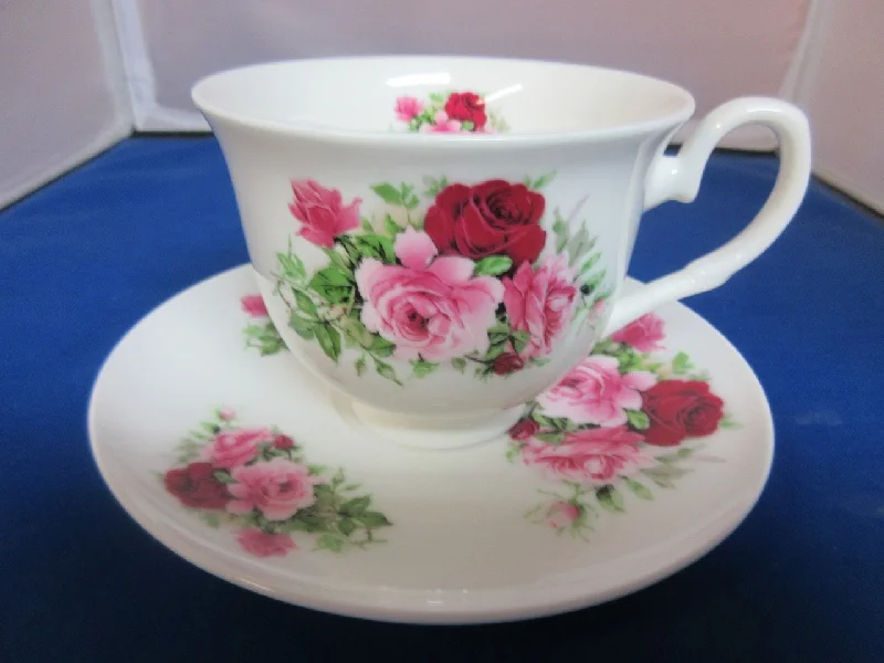 unique coffee mugs for gift giving-York Summertime Pink English Bone China Teacups and Saucers Set of 2