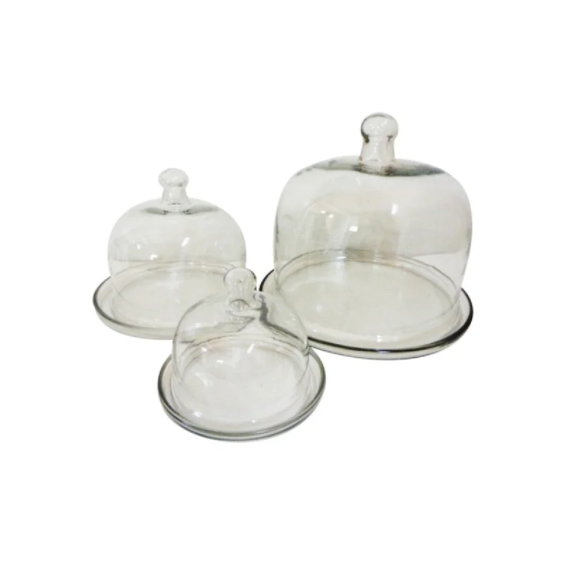 unique stoneware dinner plates set-Set of 3 Glass Plates w/ Domes- ST