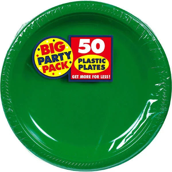 high-end dinnerware for holiday meals-PLASTIC PLATES  FESTIVE GREEN 10.5"   50PCS/PKG