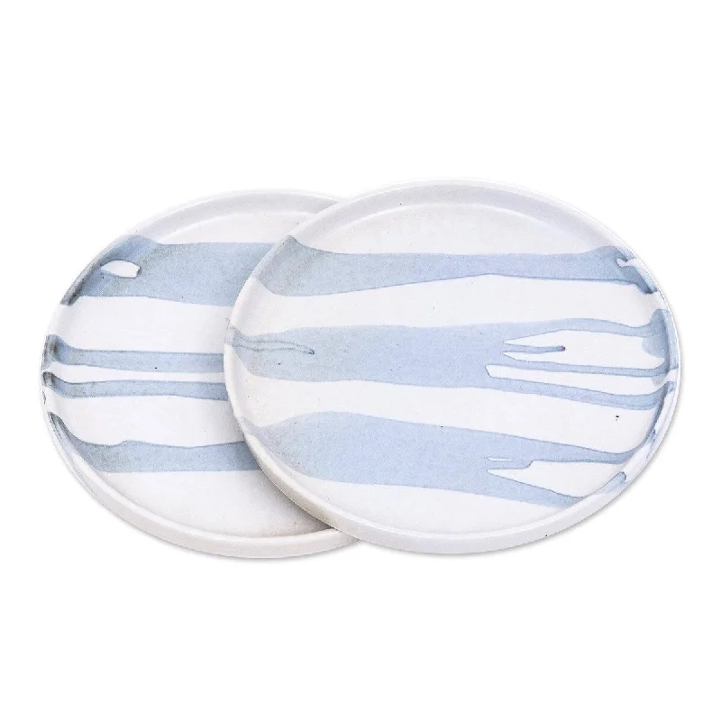 simple and elegant stoneware plates-Novica Handmade Wet Paint Ceramic Dessert Plates (Pair)