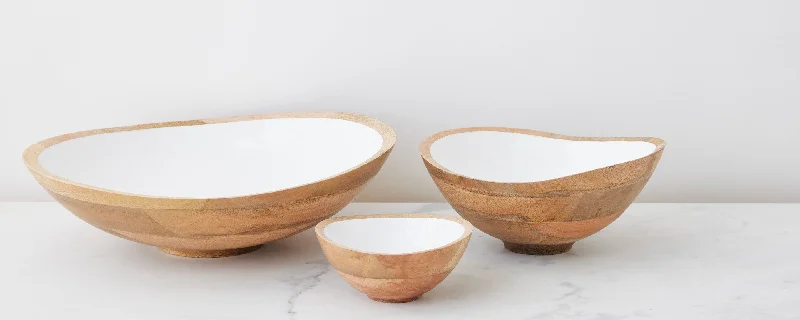 eco-friendly plastic dinnerware set-mango wood enamel bowls