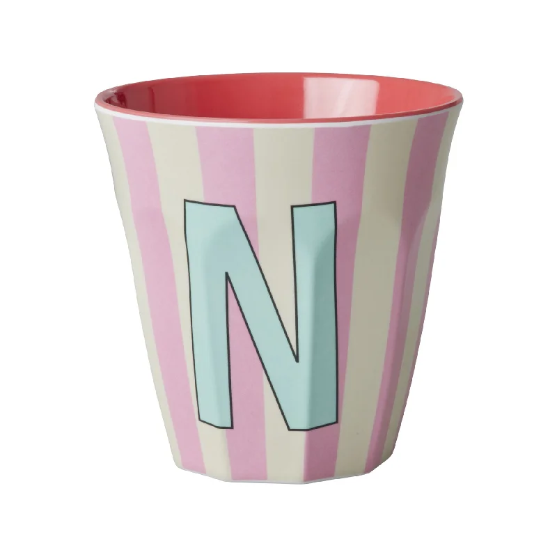 unique mugs for coffee lovers-Rice DK Melamine Cup with The Letter N - Stripes Pinkish - Medium - 250ml