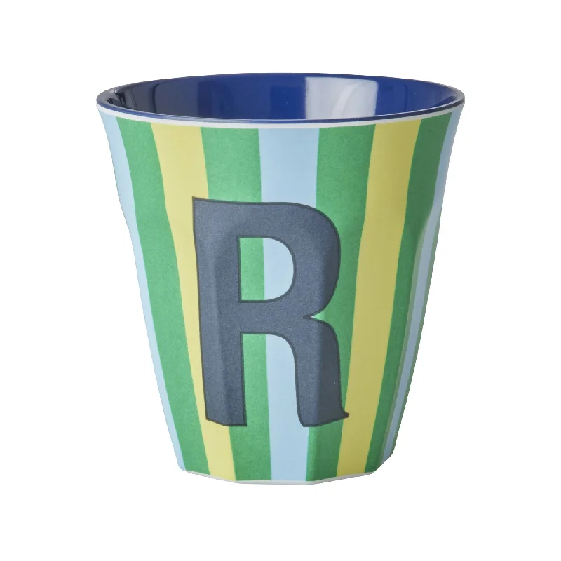 unique mugs with quotes for gifts-Rice DK Melamine Cup with The Letter R - Stripes Blueish - Medium - 250ml