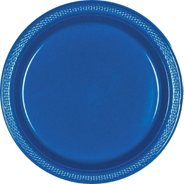 eco-friendly bamboo plates for dining-PLATE - BRIGHT ROYAL BLUE 9"    PLASTIC   20 CT/PK