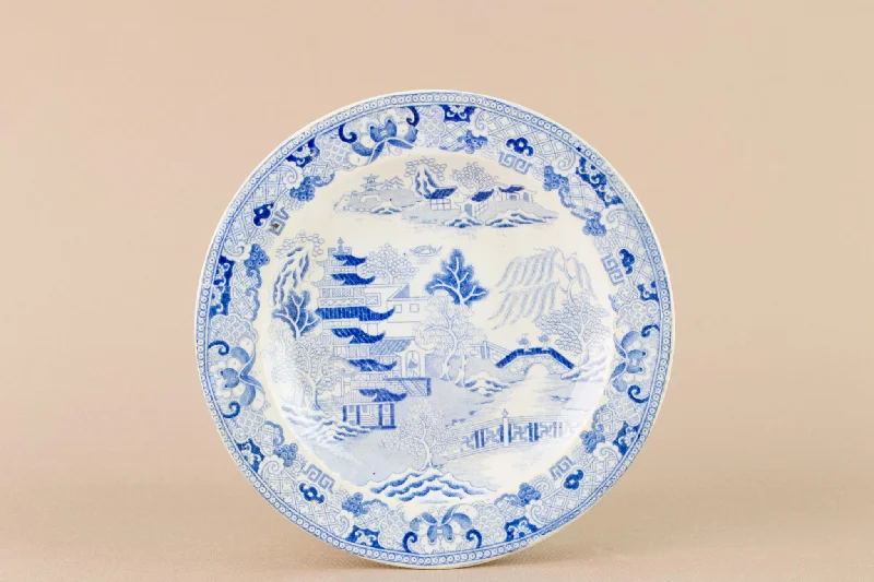 dinnerware set for modern homes-3 Blue Willow Small Plates, English 19th Century