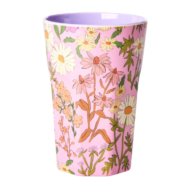 funny coffee mugs for holiday parties-Rice DK Melamine Cup with Daisy Dearest Print - Two Tone - Tall