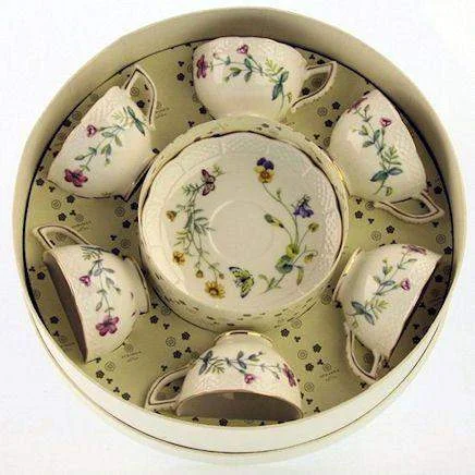 eco-friendly travel cups with lids-Caroline Wildfloral Gift Boxed Set of 6 Fine Porcleain Demi Tea Cups with Saucers