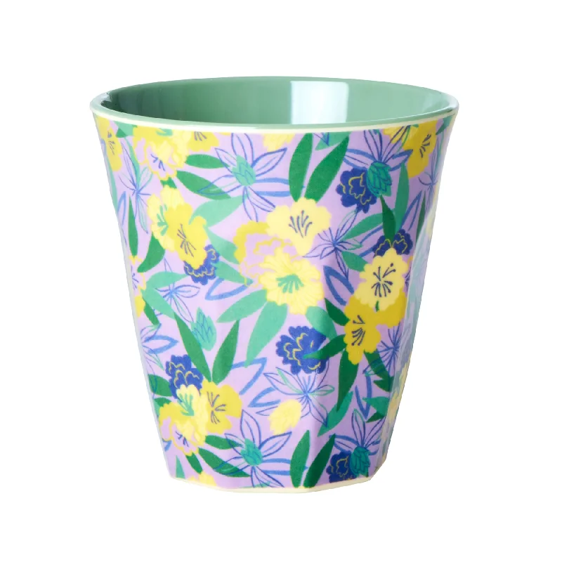 cute coffee cups for home kitchen-Rice DK Melamine Cup with Fancy Pansy Print - Two Tone - Medium