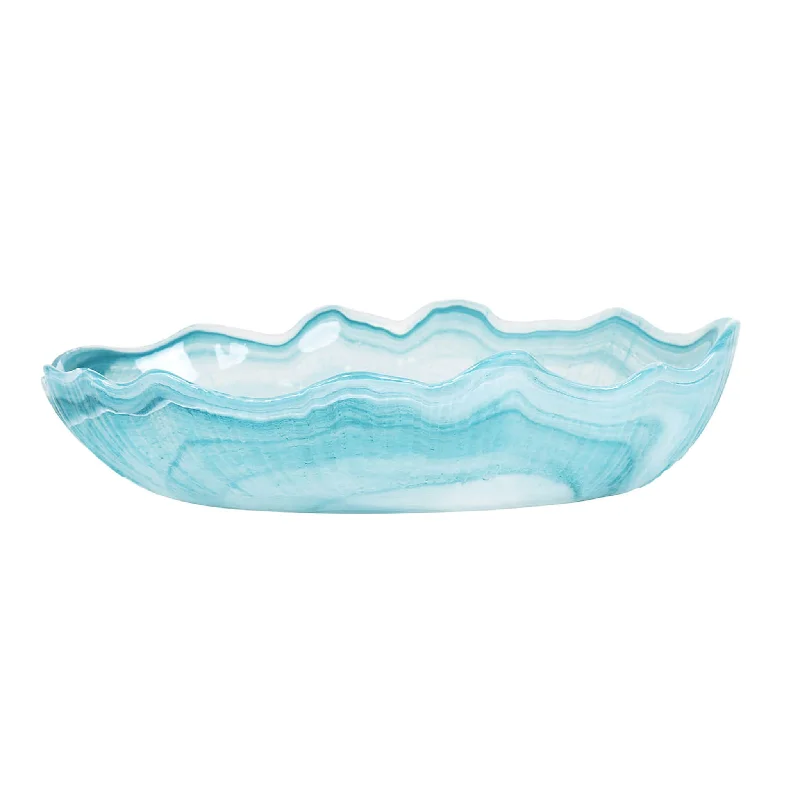 luxury dinnerware for fine dining occasions-Turquoise Marble Glass Bowl, 21x14cm