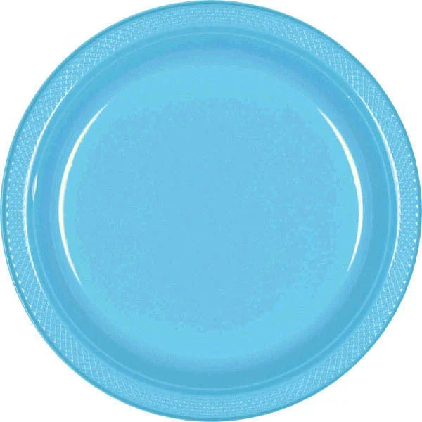 dinnerware set for upscale home parties-PLASTIC PLATES - CARIBBEAN BLUE   7"  20 COUNT