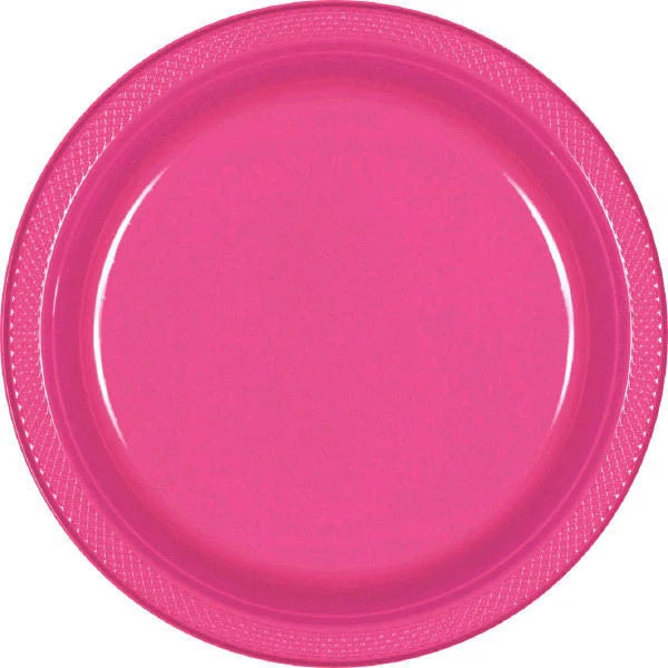 modern dinner plates with chic patterns-PLASTIC PLATES - BRIGHT PINK    7"   20 COUNT