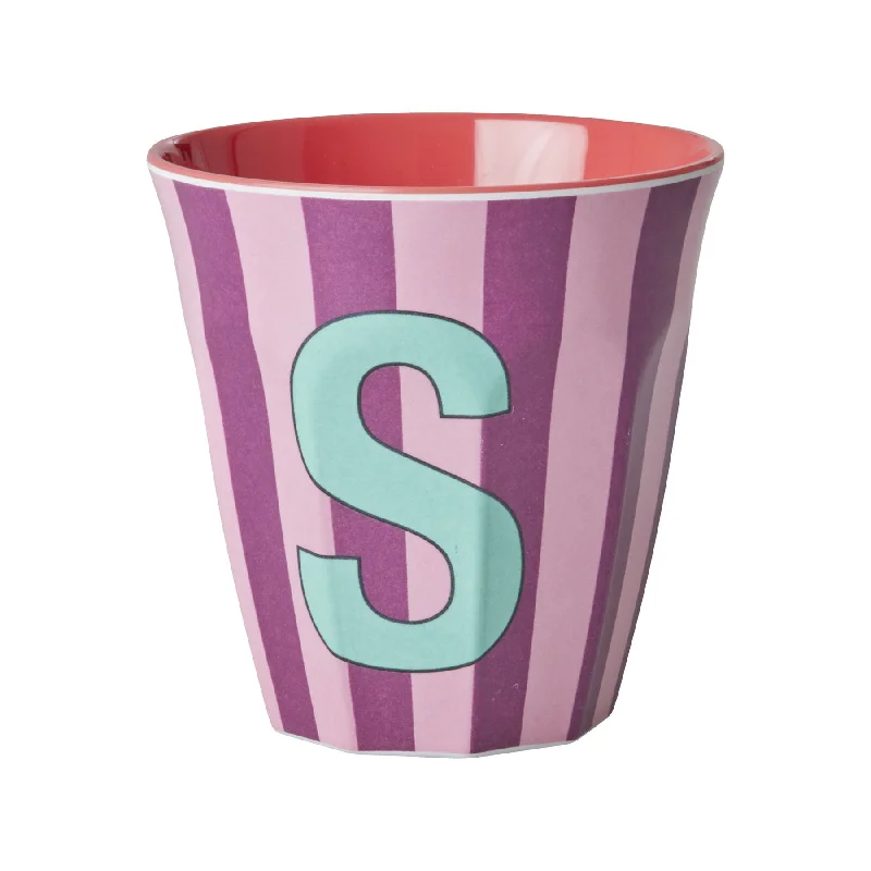 best ceramic mugs for tea-Rice DK Melamine Cup with The Letter S - Stripes Pinkish - Medium - 250ml