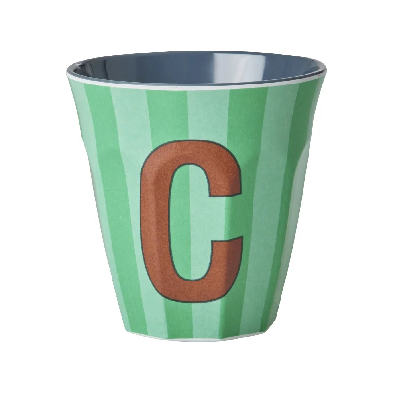 eco-friendly coffee mugs for outdoor use-Rice DK Melamine Cup with The Letter C - Stripes Blueish - Medium - 250ml