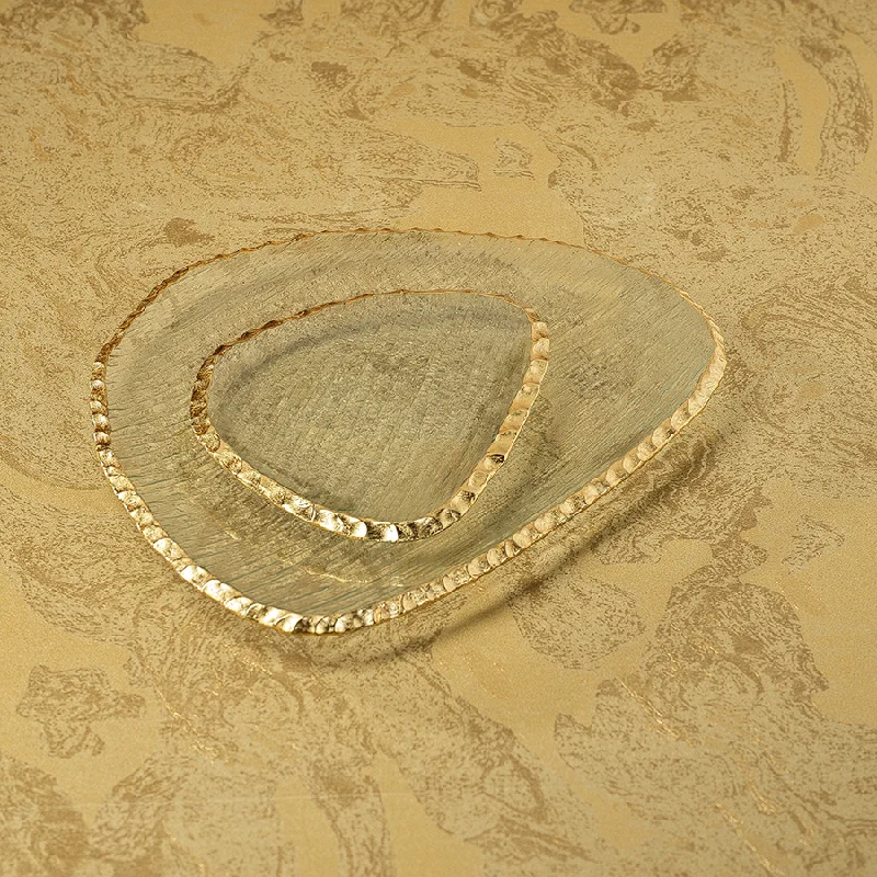 dinnerware for buffet-style dinners-Clear Textured Organic Shape Plate w/Jagged Gold Rim