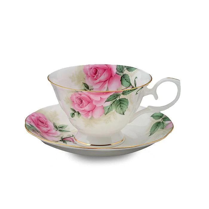 custom coffee mugs for family gifts-Rose Bouquet Bone China Tea Cup and Saucer