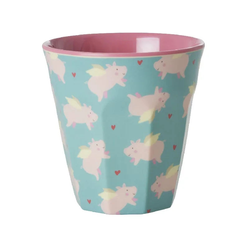 custom coffee cups for special events-Rice DK Melamine Kids Cup with Flying Pig Print - Small - 160 ml