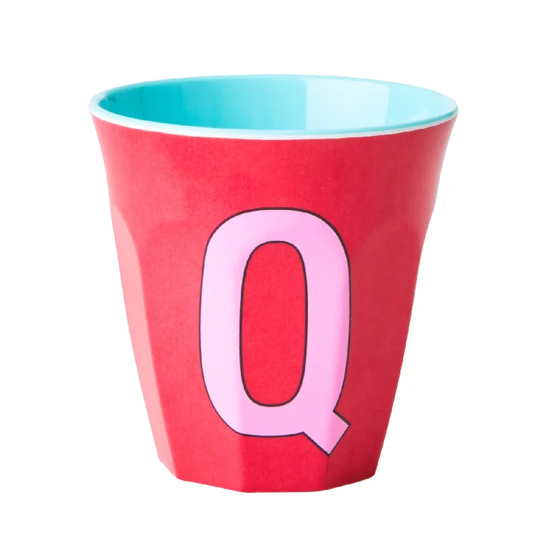 stylish travel cups for hot drinks-Rice DK Melamine Cup with The Letter Q - Pink - Two Tone - Medium