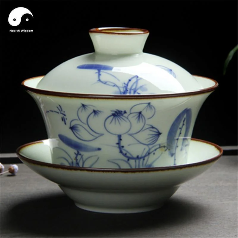 high-quality mugs for gifts-Ceramic Gaiwan Tea Cup 280ml Handpaited 手绘盖碗