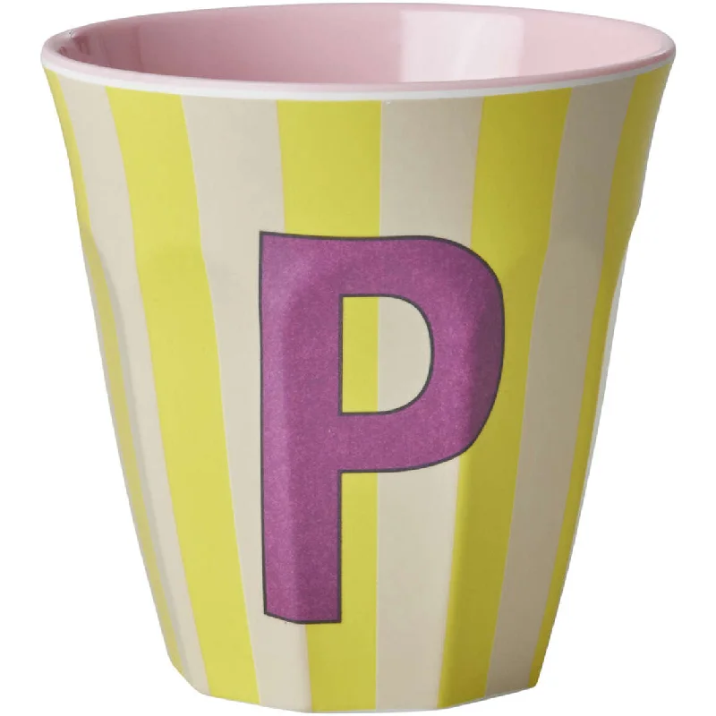 large travel mugs for summer drinks-Rice DK Melamine Cup with The Letter P - Stripes Pinkish - Medium - 250 ml