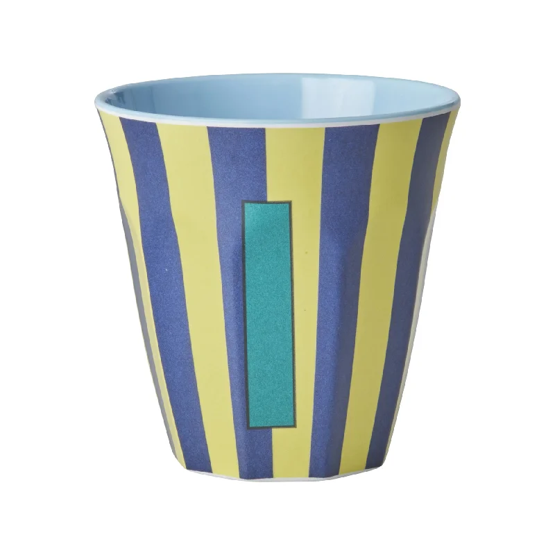 unique ceramic travel mugs-Rice DK Melamine Cup with The Letter I - Stripes Blueish - Medium - 250ml